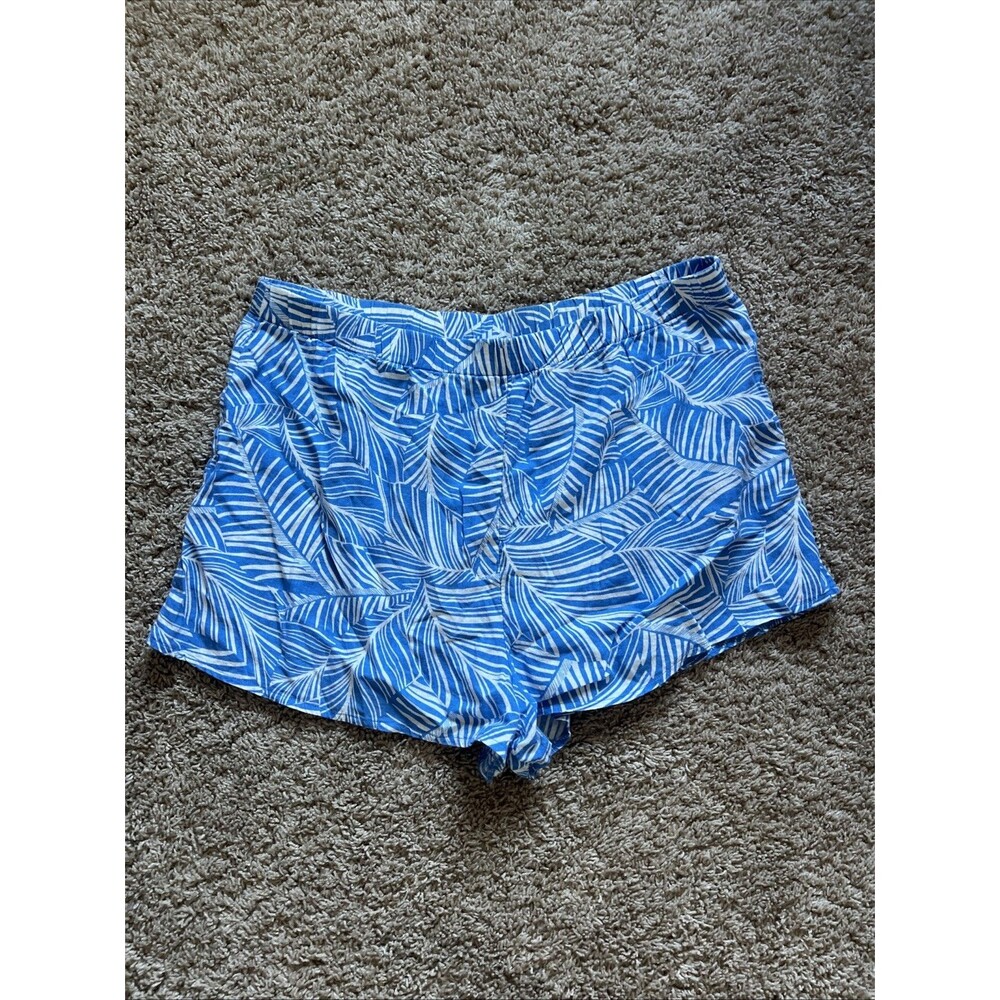 Shade & Shore Shorts Womens XL Leaf Print Lightweight Beach Swim Blue
